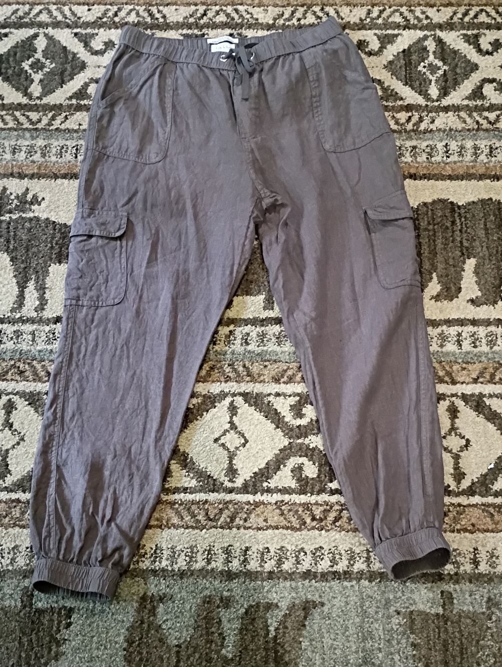 Nicole Miller New York Women's Cargo Linen Jogger Pants - Gray
